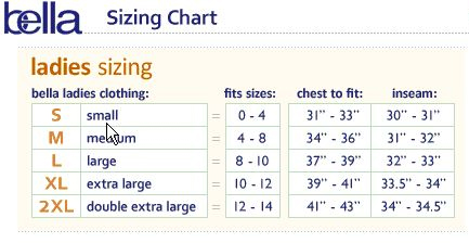 Bella Brand Shirt Size Chart